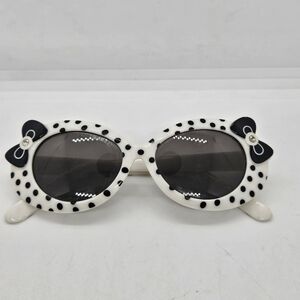 little girls white sunglasses with black polka dots and bows light flaw